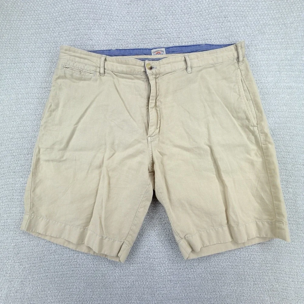Faherty Linen Cotton Blend Chino Shorts Men's 36 Beige Tan Flat Front Casual
